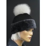 Splus dámská kožešinová čepice s bambulí z mývalovce 4717 černá s melírovaným vlasem kožešiny – Zboží Mobilmania