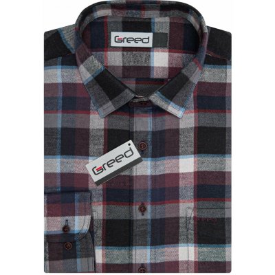 AMJ pánská flanelová košile dlouhý rukáv Greed SDF394 vínovo-černá károvaná – Hledejceny.cz