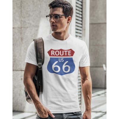 Bezvatriko Route 66 Bílá Canvas pánské tričko s krátkým rukávem 1