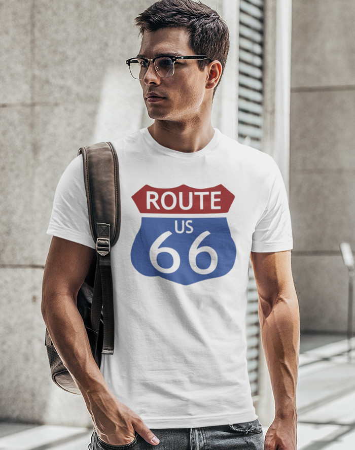 Bezvatriko Route 66 Bílá Canvas pánské tričko s krátkým rukávem 1