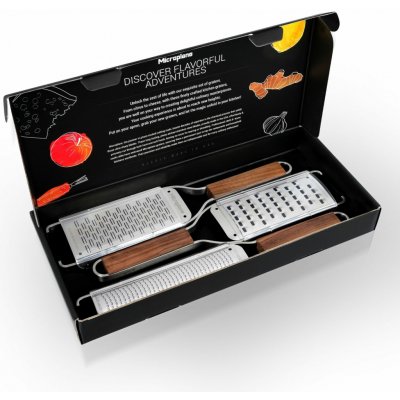 Microplane Sada 3 struhadel Master s dřevěnou rukojetí (jemné, hrubé a struhadlo na širší proužky) 36159 – Zbozi.Blesk.cz