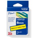 Brother TZE-611, žlutá/černá, 6mm – Zboží Dáma