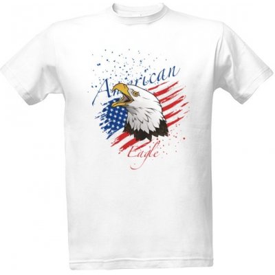 Tričko s potiskem Americký orel bělohlavý s vlajkou pánské Bílá – Zboží Mobilmania