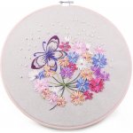 Stoklasa Vyšívací sada s předtištěným motivem 380731 4 růžové a fialové květy s motýlem průměr 26,5cm – HobbyKompas.cz