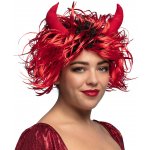 červenočerná vlnitá paruka čert s rohy – Zboží Dáma