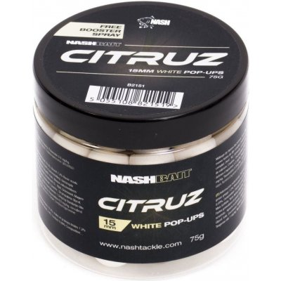 Kevin Nash Citruz plovoucí boilies Pop Ups White 75g 15mm + 3ml Booster Spray