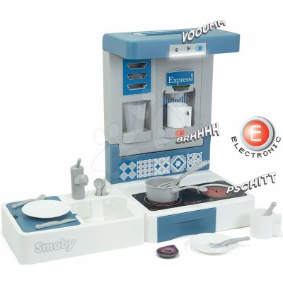 Smoby Kuchyňka na cesty Cook&Go Blue skládací elektronická se zvukem a světlem a 17 doplňků – Zbozi.Blesk.cz