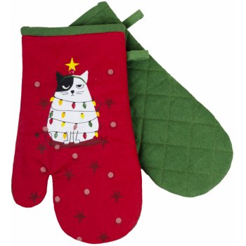 Vánoční kuchyňské rukavice chňapky HAPPY XMAS červená 18x30 cm 100% bavlna ESSEX