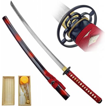 Chladné Zbraně Temně rudá katana "IKEBANA" s bohatým příslušenstvím!