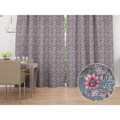 Biante Dekorační závěs PML-043 Tropické květy na šedém 145x210 cm – Hledejceny.cz