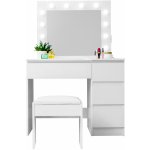 Aga Toaletní stolek se zrcadlem, osvětlením a el.zásuvkou + taburet MRDT09-GW-S Lesklý bílý – Zboží Dáma
