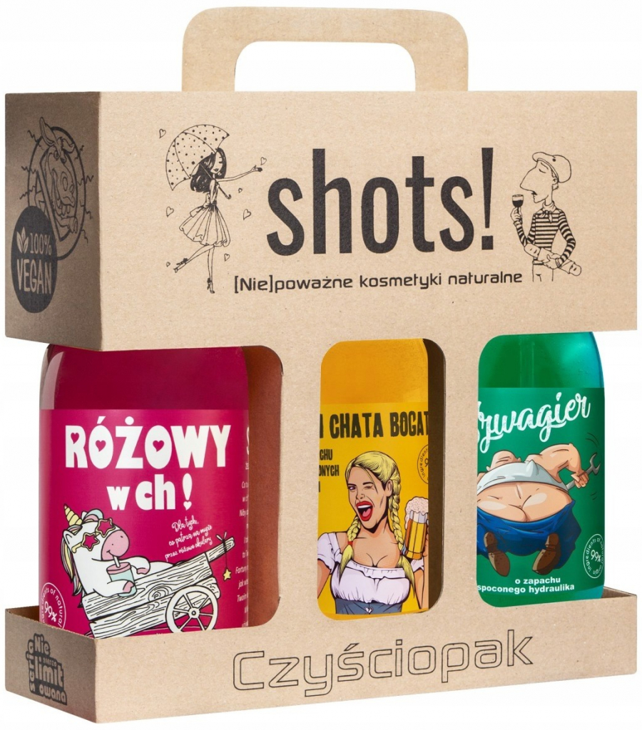 LaQ Shots! Čistič pánský set sprchových gelů 3 x 500 ml