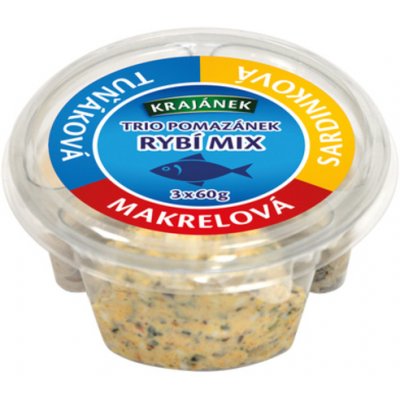 Krajánek TRIO pomazánek rybí mix (tuňáková, makrelová, sardinková), 3x60g 180g – Sleviste.cz