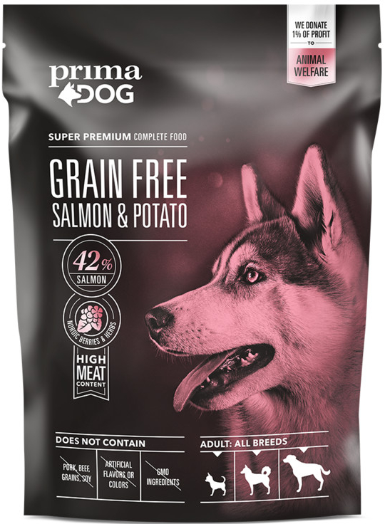 Prima Dog VAFO losos s bramborami bez obilovin pro dospělé psy s citlivým trávením 1,5 kg