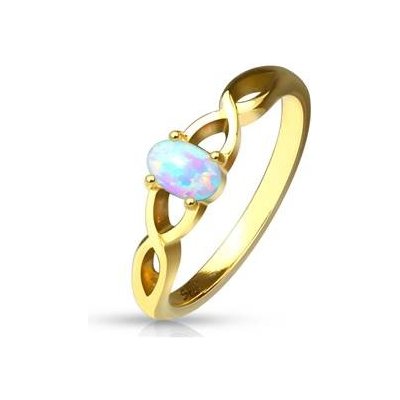 Šperky4U Zlacený ocelový prsten s opálem OPR1650 – Zboží Mobilmania