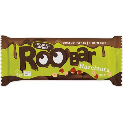 Roo´bar bio tyčinka s lískovými oříšky v hořké čokoládě 30 g – Zboží Dáma