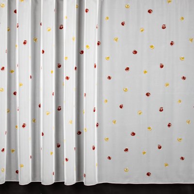 Brilltex voálová záclona 46707/05, červené a žluté puntíky na bílé, s olůvkem, výška 120cm ( v metráži) – Zboží Mobilmania