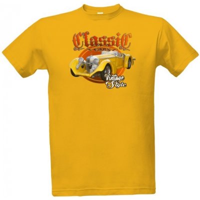 Tričko s potiskem Retro auto žluté-classic cars pánské Černá – Zboží Mobilmania