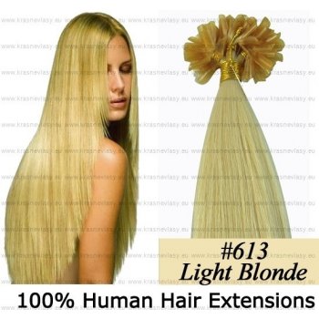 KERATIN 100 pramenů 60cm odstín 613 nejsvětlejší blond REMY pravé vlasy 80g