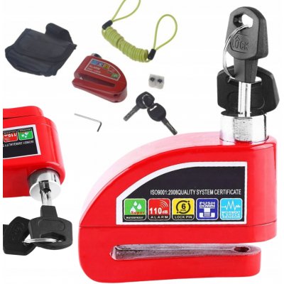 ZÁMEK S ALARMEM NA BRZDOVÝ KOTOUČ Motocykl Kolo Skútr 110dB ČERVENÝ – Hledejceny.cz