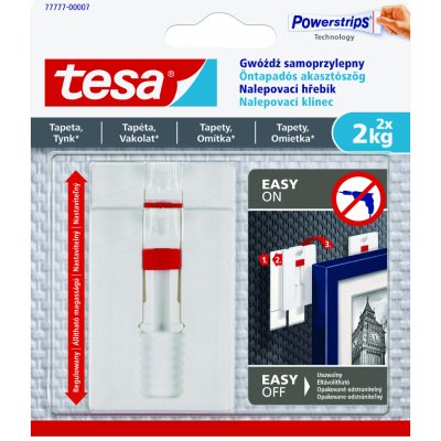 tesa® tesa® Nastavitelný nalepovací hřebík na tapety a omítku 2kg Barva: bílá, Rozměr: 2 háčky + 6 proužků – Zbozi.Blesk.cz