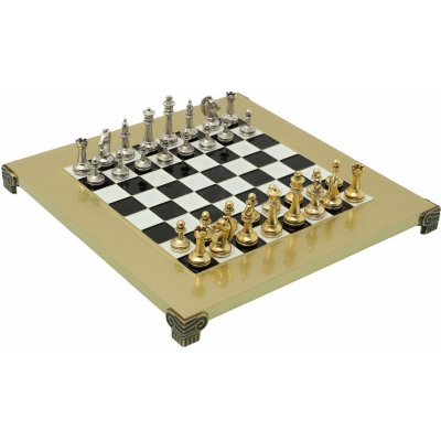 Manopoulos Kovové šachy Staunton se zlatými/stříbrnými figurkami a mosaznou šachovnicí 28x28 cm – Sleviste.cz