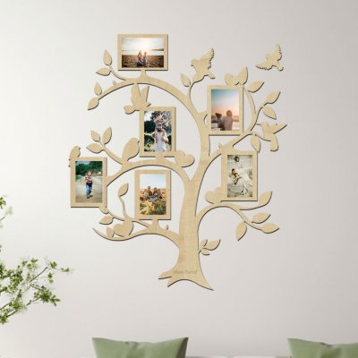 dřevo života Dřevěný fotorámeček na více fotografie Ptačí strom Zvolte barvu dekoru: Javor, Velikost fotorámečků: 79x93 – Zboží Dáma