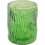 CHAKS Svícen skleněný na čajovou svíčku - Listy zelený 10 x 12,5 cm