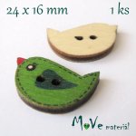 Knoflík dřevěný ptáček 24x16mm, 1ks, zelený – Zboží Dáma