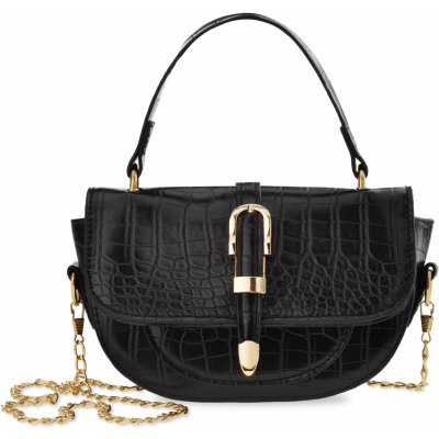 Elegantní dámská taška malá listonoška půlměsíc s přezkou kufřík s reliéfním vzorem krokodýlí kůže černá – Zboží Mobilmania