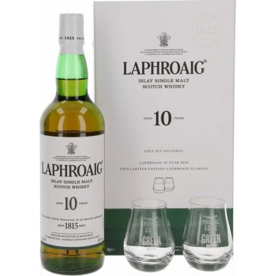 Laphroaig whisky 10y 40% 0,7 l (dárkové balení 2 sklenice) – Zboží Mobilmania