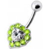 Piercing Šperky4U stříbrný piercing do pupíku srdce světle zelené zirkony BP01033-G