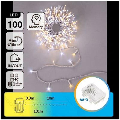 Aigostar B.V. LED Venk vánoční řetěz 100xLED/8 funkcí 3xAA 10,3m IP44 teplá/studená B10303K2B – Hledejceny.cz