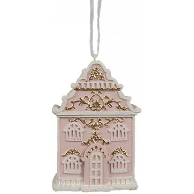 Růžová závěsná vánoční ozdoba perníková chaloupka Gingerbread - 6*4*9 cm - Clayre & Eef – Hledejceny.cz