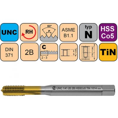 NÁSTROJE CZ Závitník strojní UNC No.6-32 2B HSSCo5 TiN DIN 371 C - CZZ1014-UNC-6-32-2B – Hledejceny.cz
