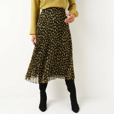 Plisovaná midi sukně s leopardím potiskem černá/olivová – Zboží Dáma