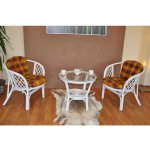 Ratanová sedací souprava Bahama bílá 2+1, polstry vínové – Zboží Mobilmania