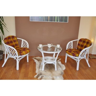 Ratanová sedací souprava Bahama bílá 2+1, polstry vínové – Zboží Mobilmania