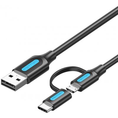 Vention CQDBF USB 2.0 to 2-in-1 Micro USB & USB-C, 1m, černý – Zbozi.Blesk.cz