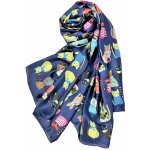 Hedvábná šála s viskózou tmavě modrá a barevené kočky a kočičky ve francouzském stylu – Zboží Dáma
