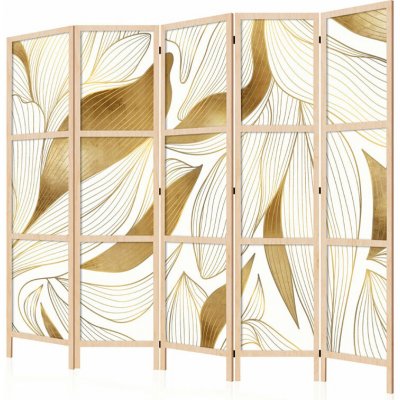 Fabulo dřevěný paraván 5-dílný Zlatá elegance 172 x 225 cm potisk na jedné straně paravánu – Zboží Dáma
