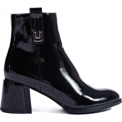 Shelovet klasické lakované kotníkové boty na podpatku gd-fl2088b černé – Zboží Mobilmania