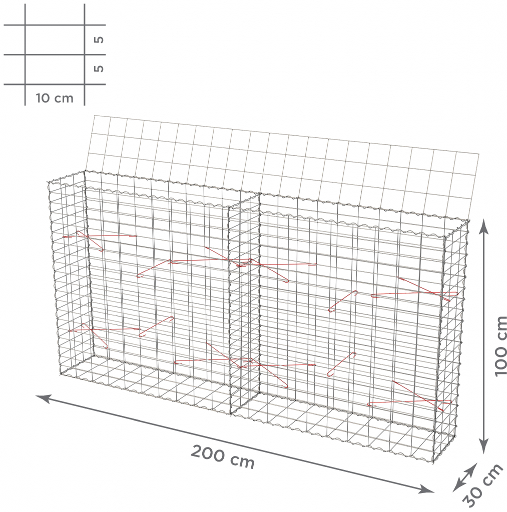 TopGabion Gabionový koš s víkem: 200×30×100 cm - oko sítě 10×5 cm