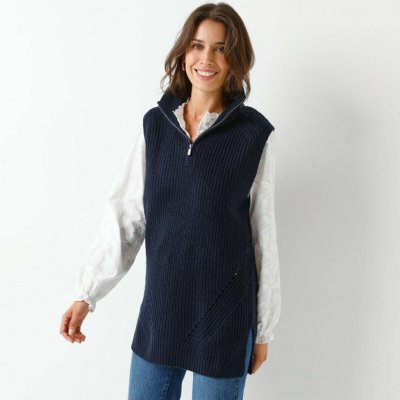 Dlouhá vesta se stojáčkem na zip námořnická modrá – Zboží Mobilmania