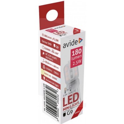 AVIDE Prémiová LED žárovka G9 2,5W 180lm, teplá, ekv. 24W, 3 roky ABG9WW-2.5W