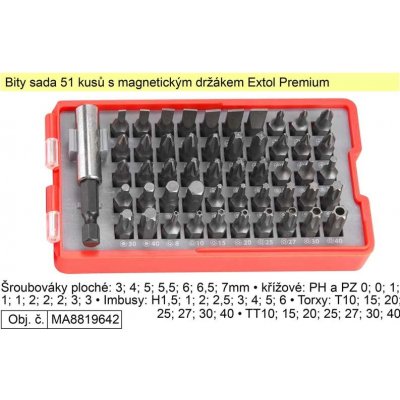 sada BITŮ magnetický držák 51 ks Extol Premium