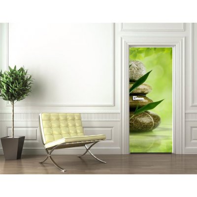 Weblux 47591080 Samolepka na dveře fólie Natural zen backgrounds with bamboo leaves and pebble for your d Přírodní zen pozadí s bambusovými listy a oblázky pro vaše d rozměry 90 x 220 cm