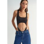 Trendyol X Zeynep Tosun černé tělo s vysokým výstřihem a detaily řetízku modré – Zboží Mobilmania