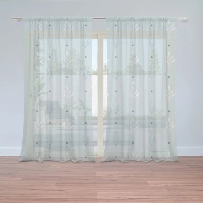Sablio Záclony Modré a bílé lístky: 2ks 150x250cm – Hledejceny.cz
