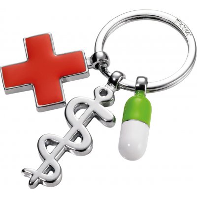 Přívěsek na klíče TROIKA červený kříž, pilulka, Aeskulapova hůl \Get well\, kovová, mix barev – Zboží Dáma